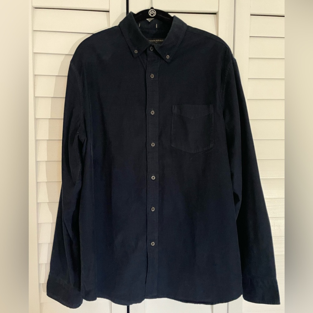 Mens Slim Fit Corduroy Long Sleeve Shirt -Large- Navy